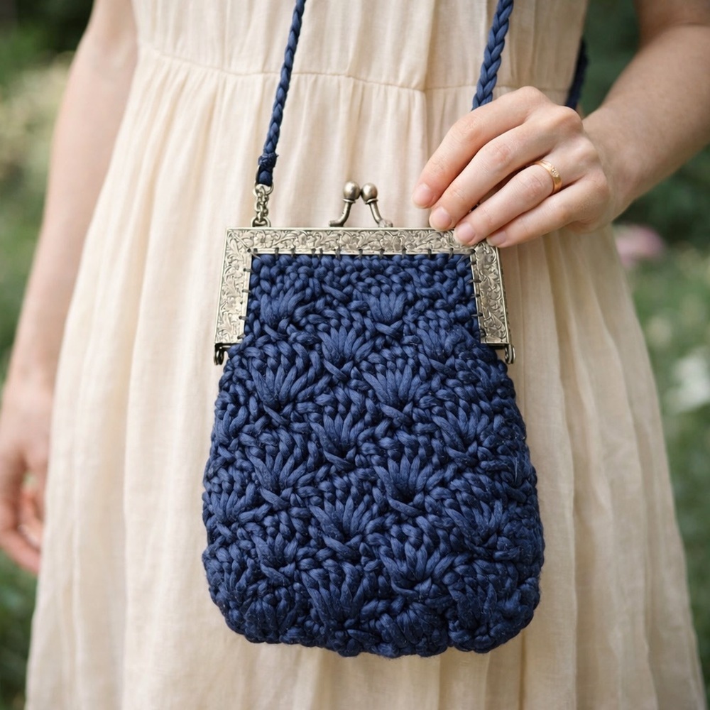 Vintage Marilyn Pinick Braided Blue Mini Crossbody Purse | 1960s–70s